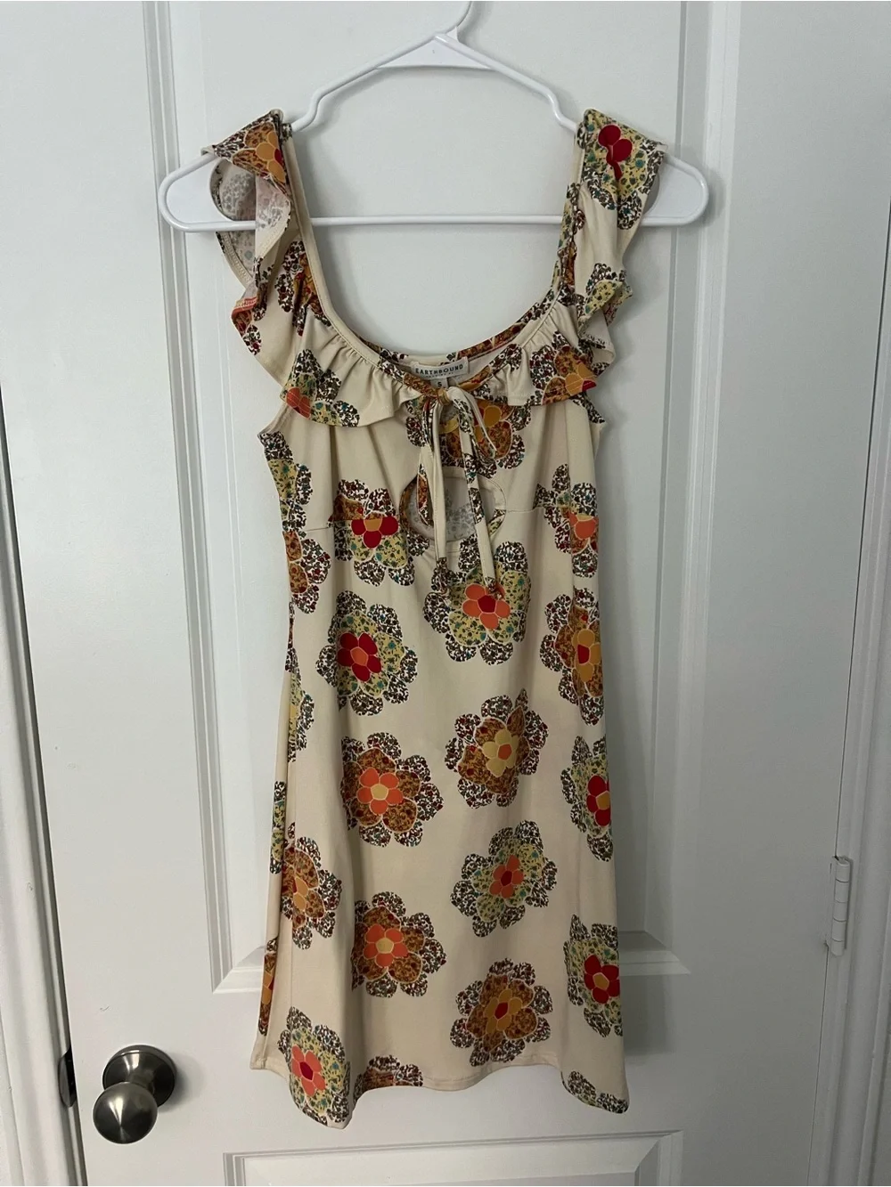 EARTHBOUND Cream Floral Tie-Neck Blouse with Mustard Accents - Picture 1 of 3